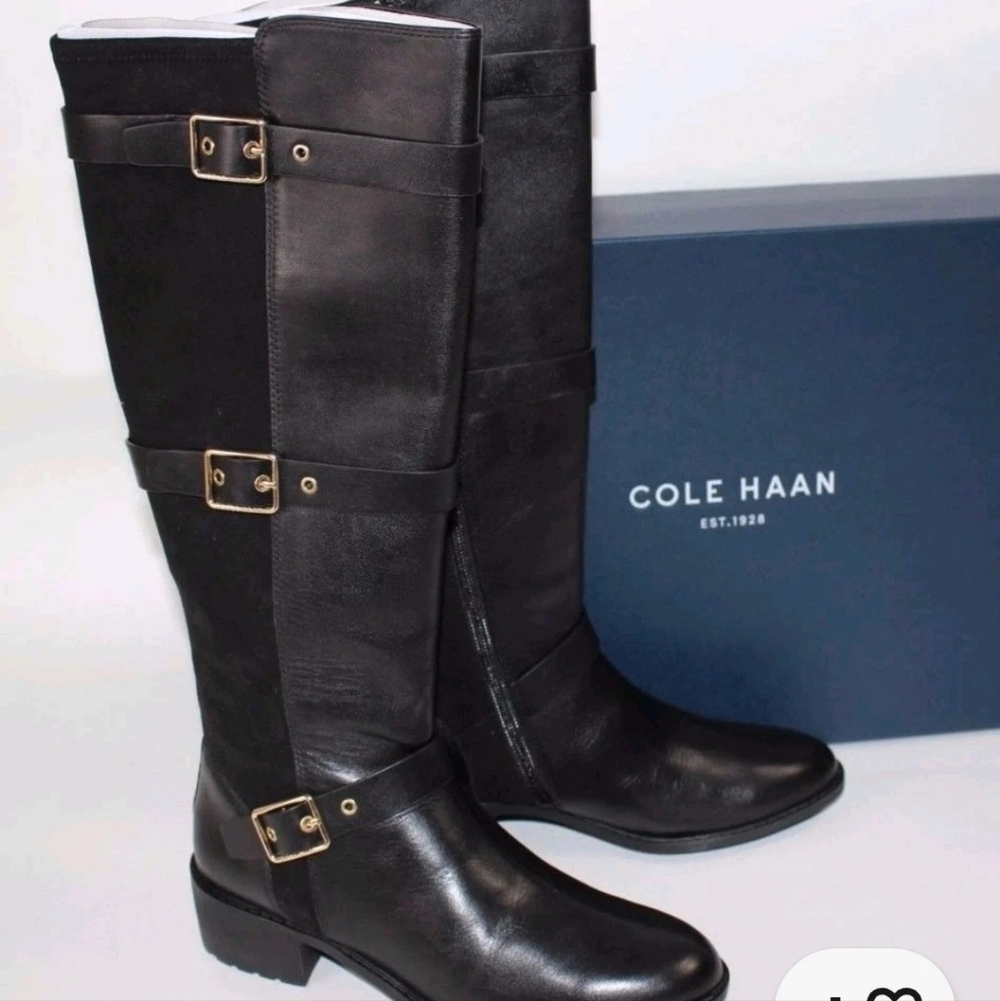 NEW COLE HAAN Size 7.5  Women's Boot Black 100% Calf Leather Suede SALAM $298